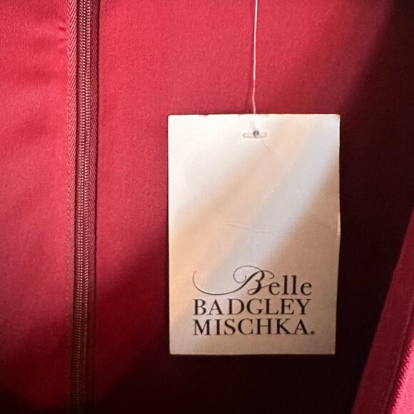 Belle Badgley Mischk  Burgundy Scoop Neck Pleated Fit & Flare Dress Size 8 NWT - Picture 4 of 5